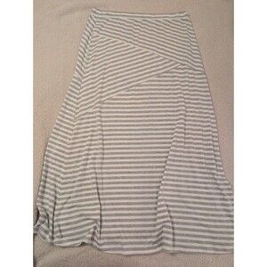 Mix & Co Gray and White Striped Flowy Maxi Skirt Women's Plus 3XL